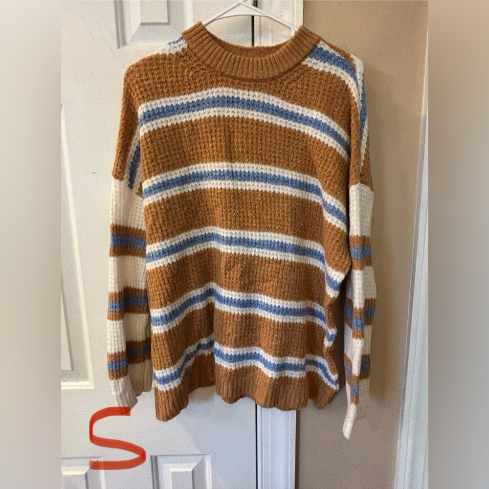 American Eagle Outfitters Tan and Blue Knit Sweater